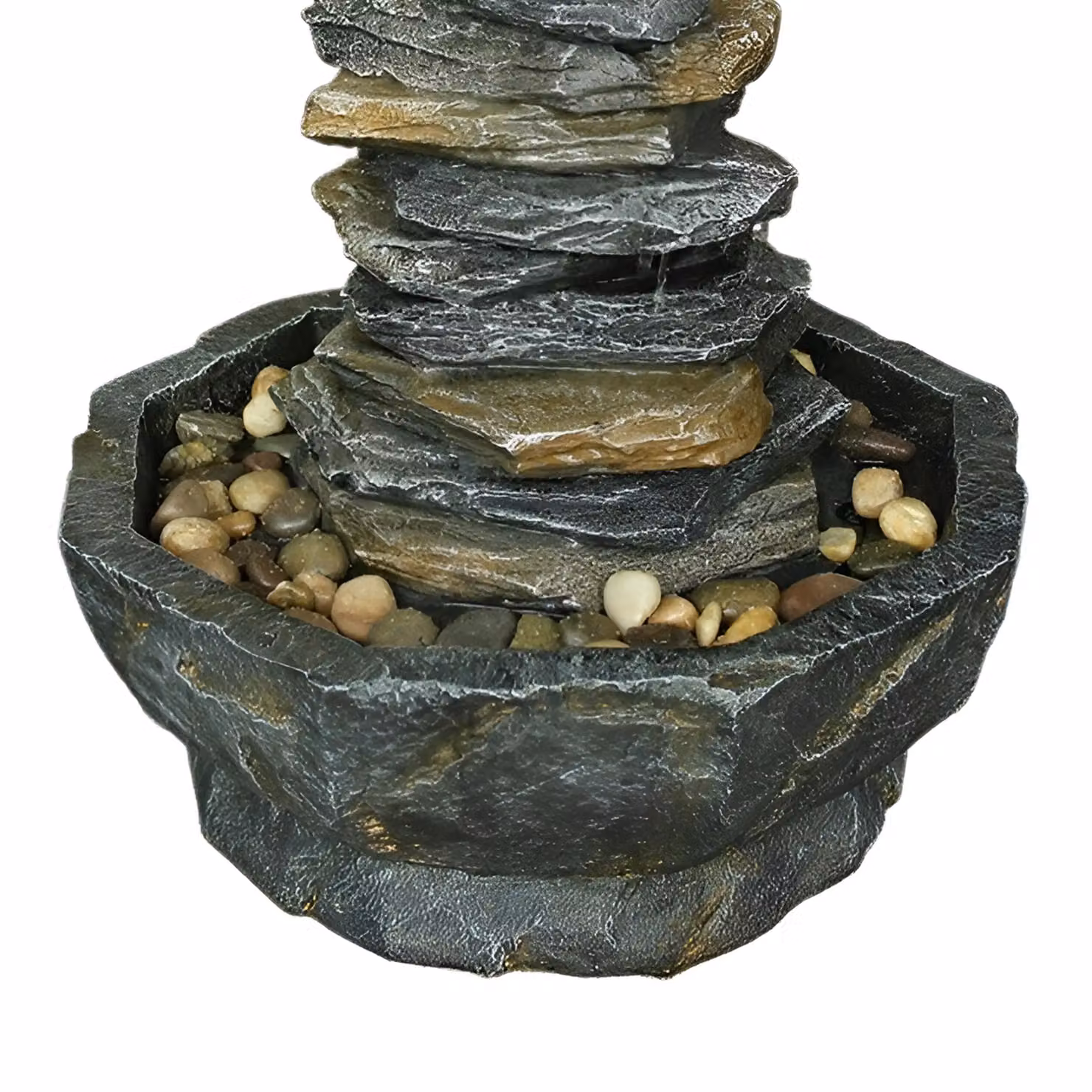 Primrose Stacked Stone Monolith Water Feature with LED Lights in Grey and Brown, Height: 70 cm – 3