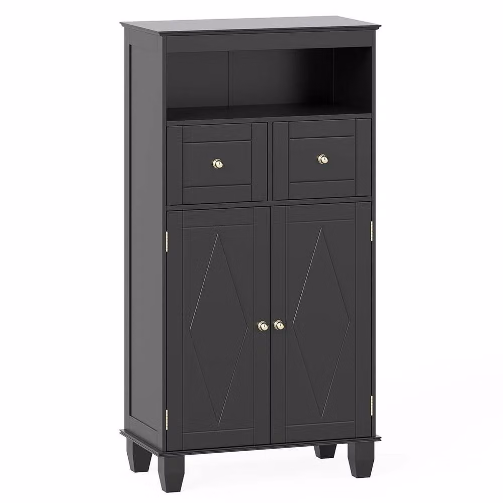 Hinsinc Modern Freestanding Black Pine Bathroom Storage Cabinet with Hinged Doors and Internal Shelves, H 108.0 cm x W 56.0 cm – 3