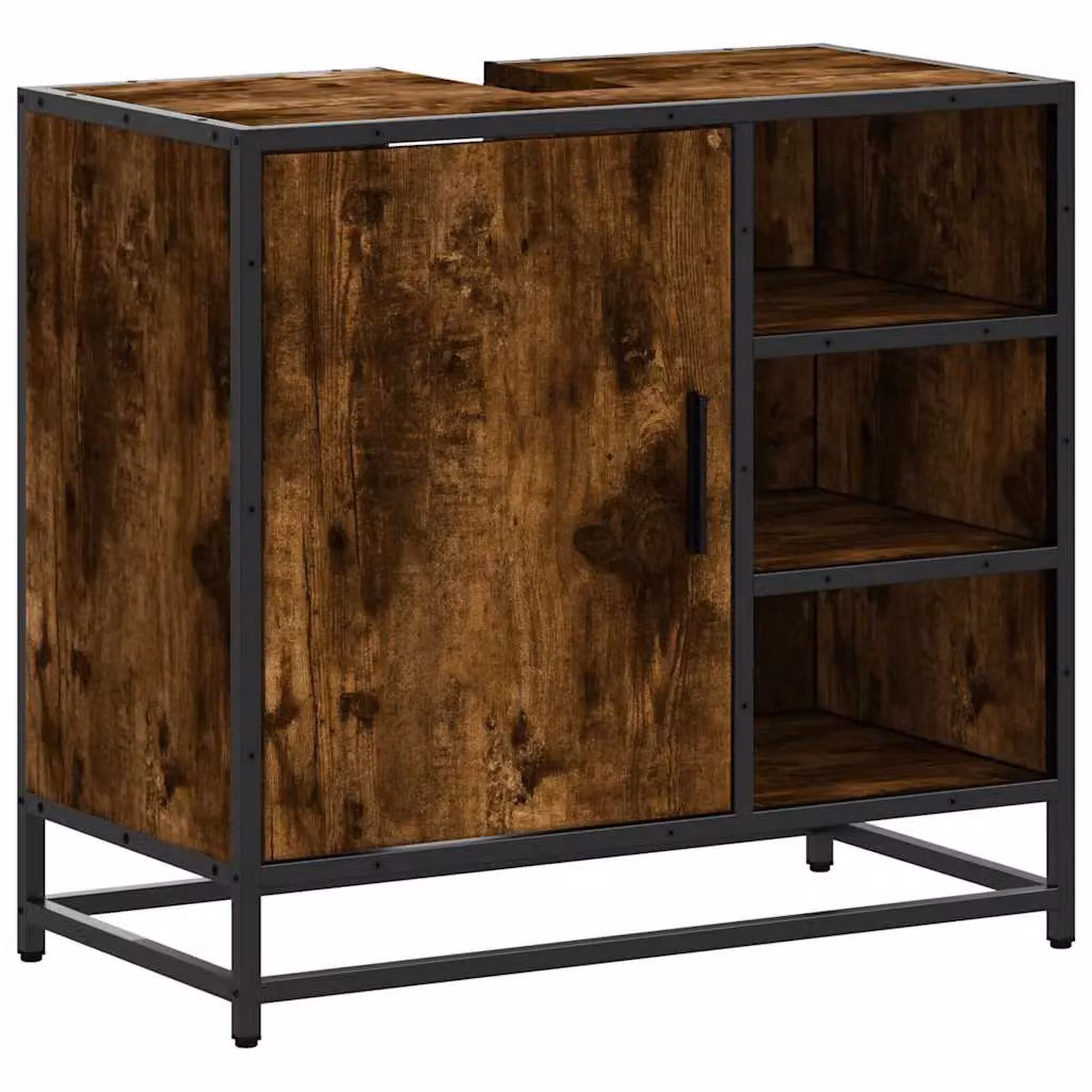 Berkfield Home Smoked Oak Bathroom Sink Cabinet in Brown, W/D/H: 65 x 33 x 60 cm – 2