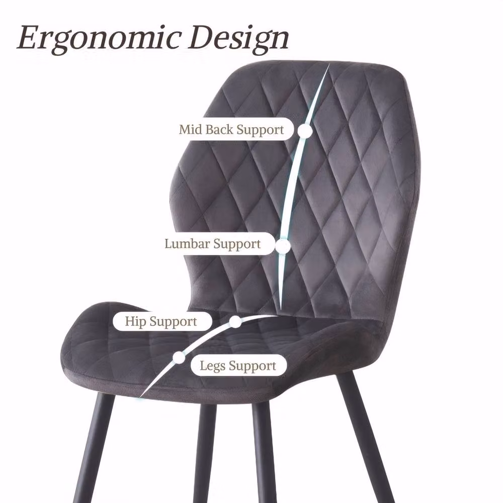 SONARA Set of 2 Modern Grey Velvet Dining Chairs with Ergonomic Curved Backrest and Metal Legs – 5