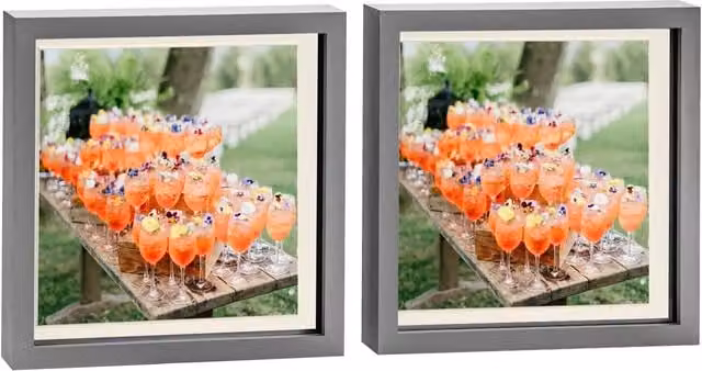 Nicola Spring Pack of 2 Single Square 3D Box Photo Frames in Grey and Yellow, W/D/H: 25.4 x 25.4 x 25.4 cm