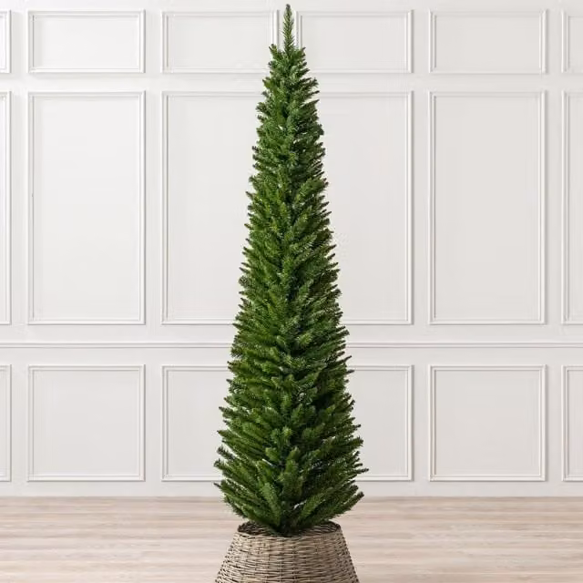 Christow Slim Artificial Corner Pencil Christmas Spruce Tree in Green with Base Stand – 1