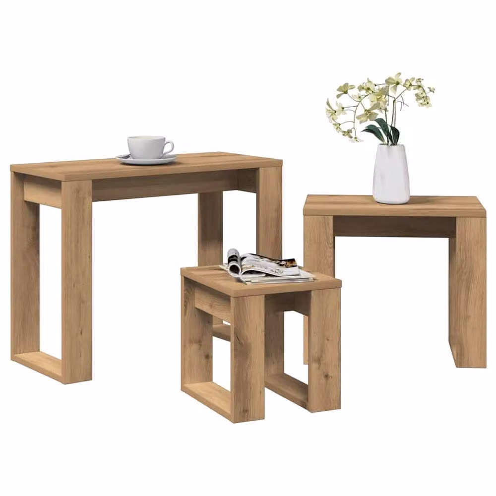 Berkfield Home Nest of 3 Tables in Artisan Oak Brown Engineered Wood – 2