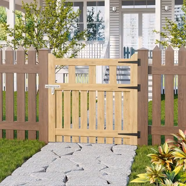 Lifeideas Outdoor Wooden Garden Gate with Door Bolt in Brown and Yellow, Width: 90 cm