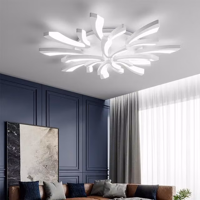 Livingandhome V-Shaped LED Flush Ceiling Light, 120W, Cool White, Silver