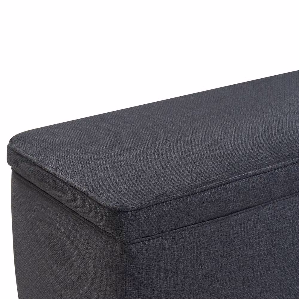 Wyld and Coco Grey Fabric Storage Bench with Lift-Up Top and Wooden Legs – 4