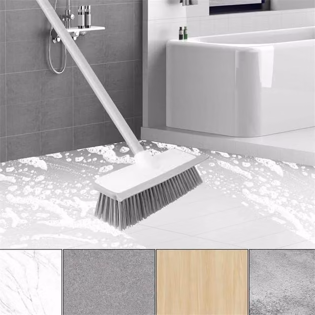 KORVIXA 2-in-1 Telescopic Long Handle Floor Scrub Brush and Scrubber with Stainless Steel Handle, White