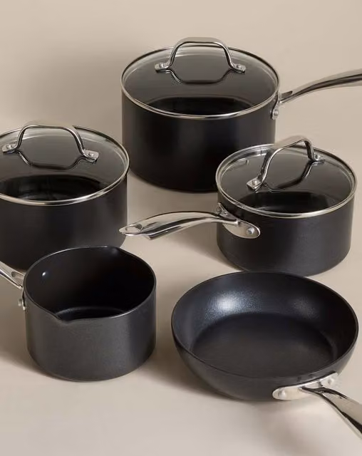 M&S 5 Piece Non-Stick Aluminium Pan Set, Black