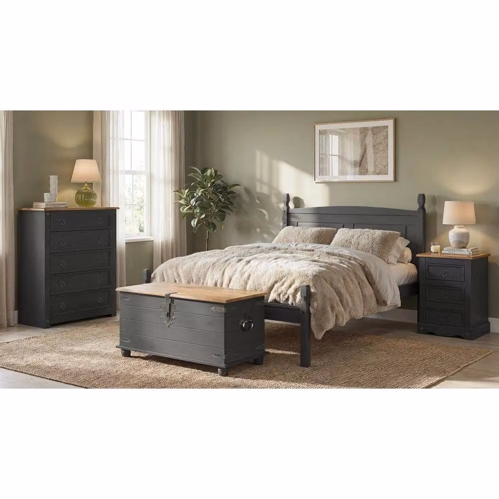 FORGEVIO 5 Drawer Small Solid Wood Chest of Drawers in Charcoal Grey Waxed Finish – 3
