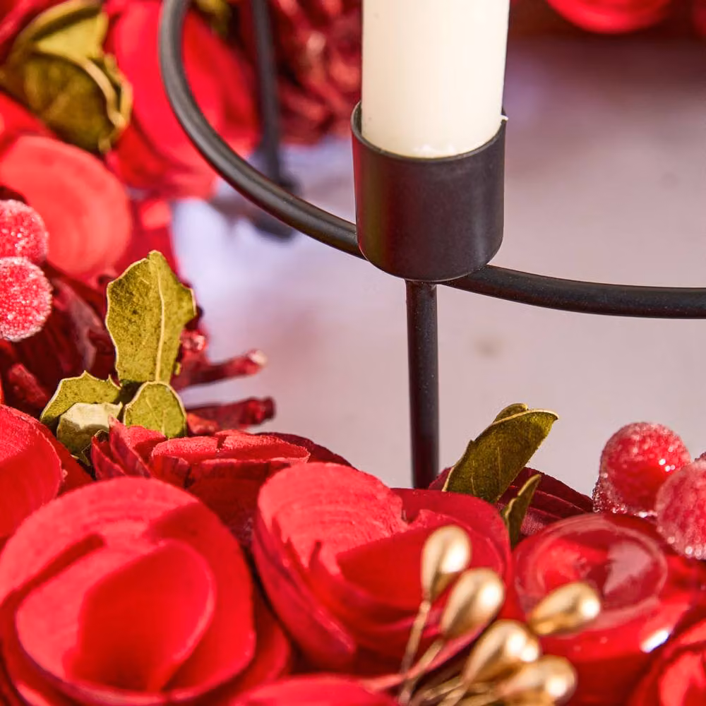 Dibor Red Rose Christmas Wreath Tabletop Centrepiece, Diameter: 36 cm – 4