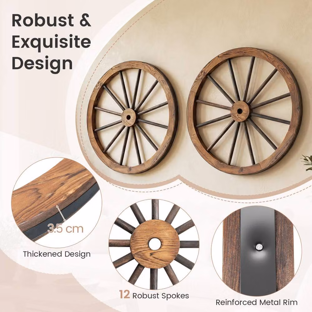 Costway Set of 4 Vintage Brown Decorative Wooden Wagon Wheel Wall Decor – 9