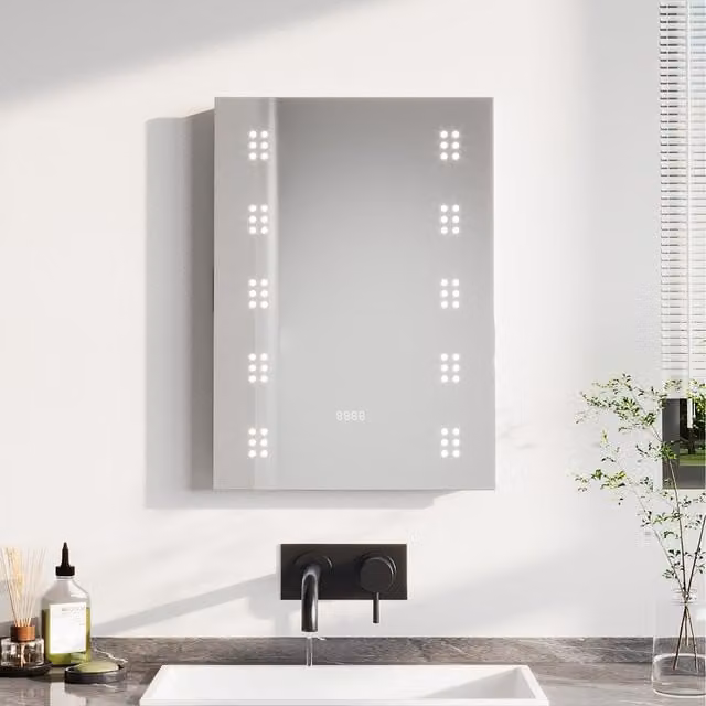 Komore LED Wall Mirror with Clock in White