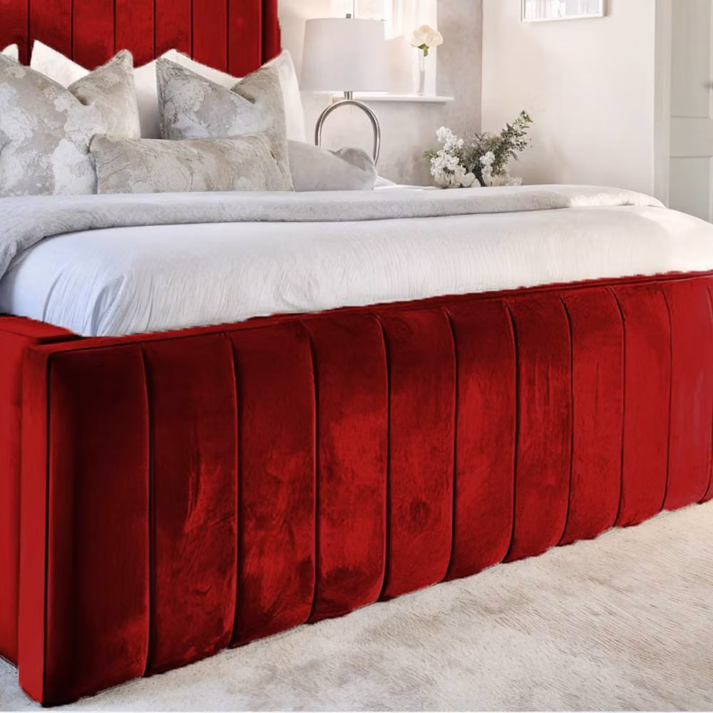 UK Bed Furniture Geneva Upholstered Velvet Bed Frame in Red, W/D/H: 180 x 200 cm – 3