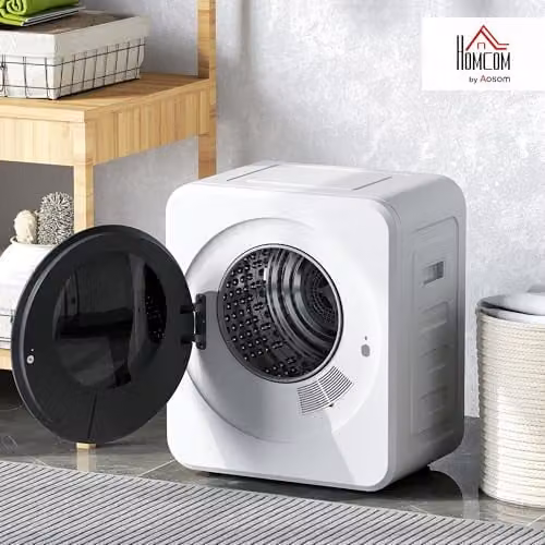 HOMCOM White Vented Compact Tumble Dryer with 2.5 kg Dry Capacity and Reversible Drum – 2