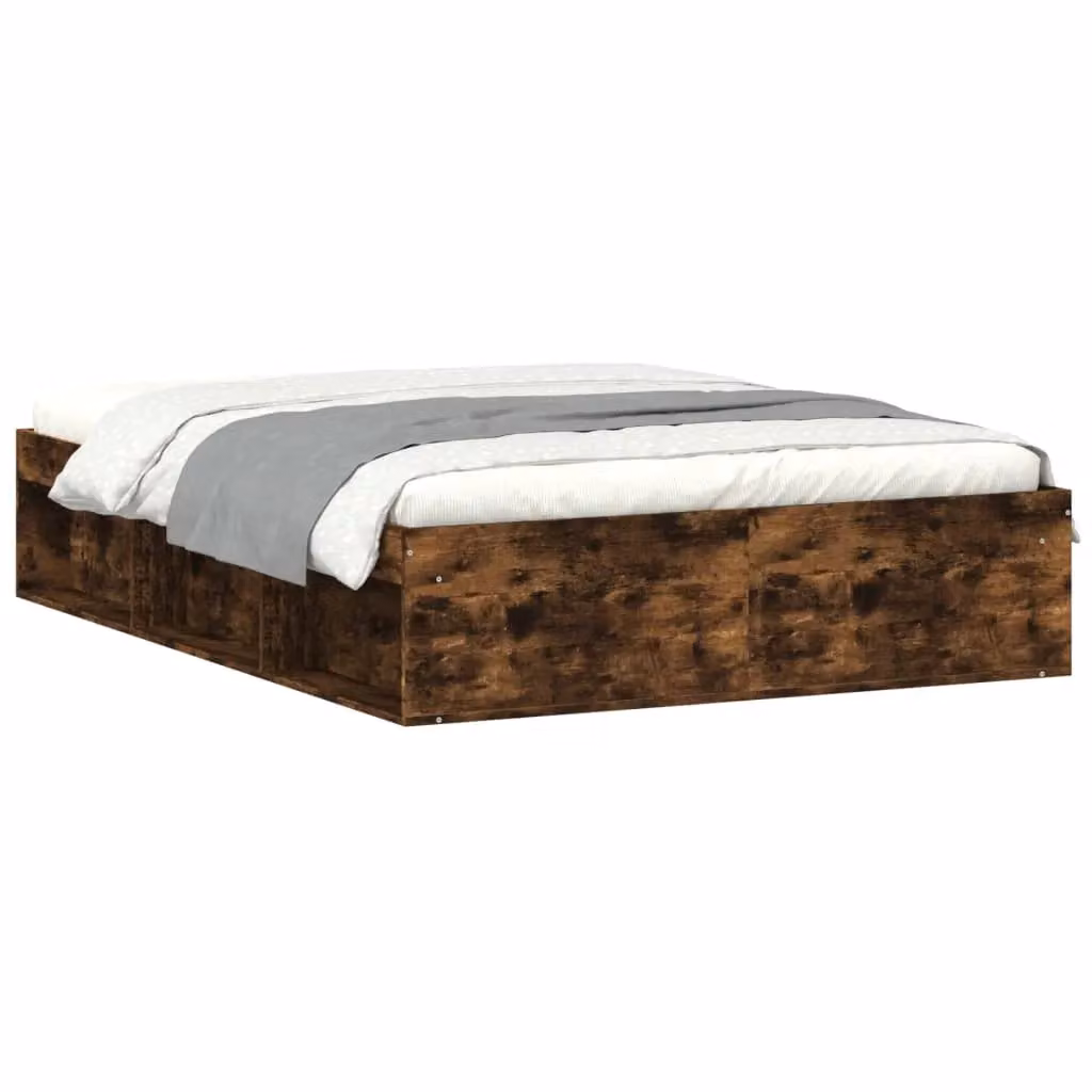 Berkfield Home Smoked Oak Double Bed Frame in Brown, W: 135 cm, L: 190 cm – 2
