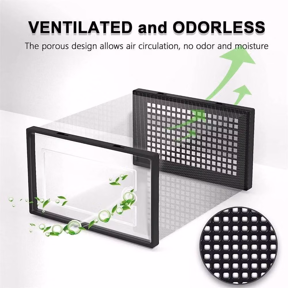 Nordara 12 x Stackable and Foldable Plastic Trainer Organiser Boxes in Black and Transparent – 3