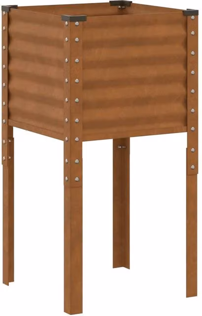 Berkfield Home Brown Weathering Steel Garden Planter Tub, W/D/H: 45 x 45 x 88 cm