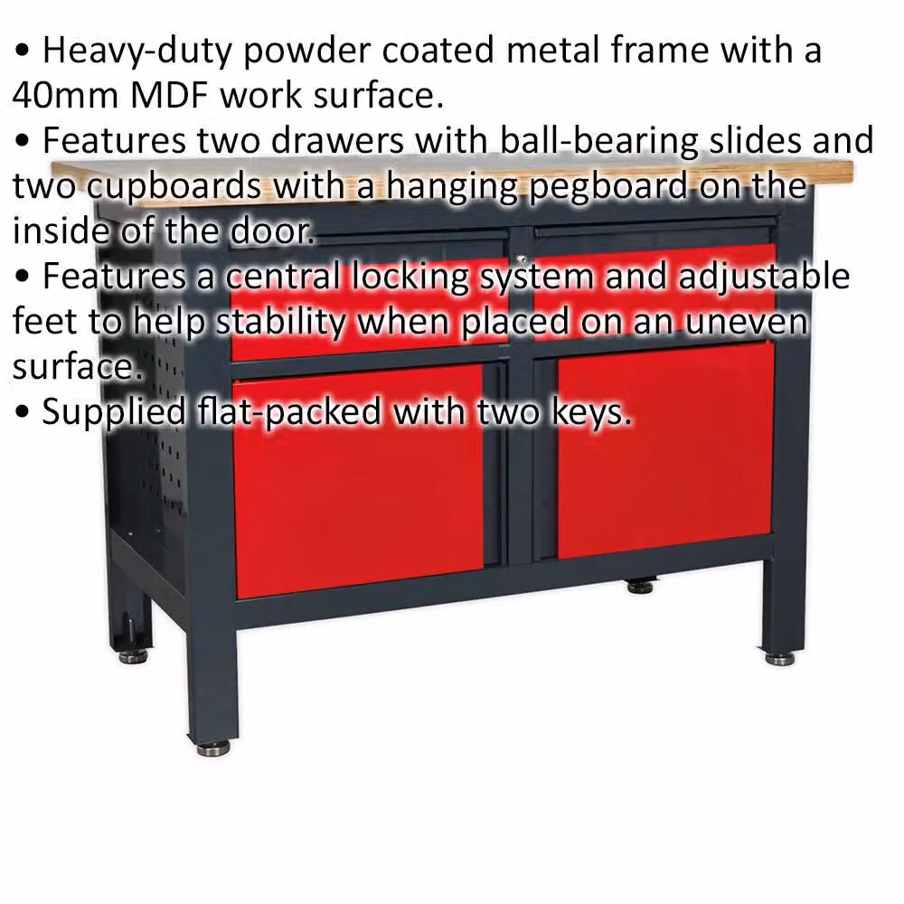 Loops Central Locking Storage and Work Top Station with Pegboard, Red and Multicolour, W/D/H: 120 x 60 x 86.5 cm – 2