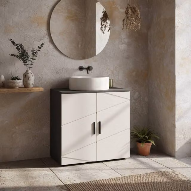 Wyld Haus Kipae Grey Under Sink Bathroom Vanity Cabinet with Soft Close Hinged Doors and Internal Shelves, W/D/H: 60 x 30 x 60 cm