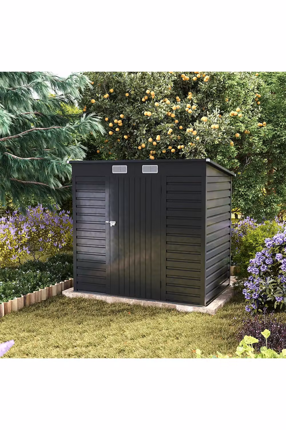 Living and Home Pent Outdoor Storage Shed in Black Galvanised Steel, W/D/H: 191.2 x 130.2 x 183.5 cm – 2
