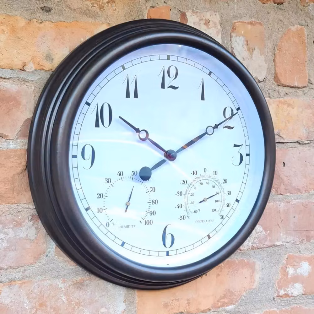 Hinsinc White Arabic Station Wall Clock with Thermometer and Hygrometer, Diameter: 38.1 cm – 4