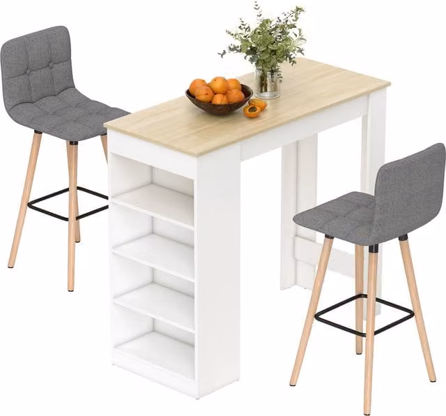 HOMCOM Modern Beige Bar Table Set with Storage Shelf and 3 Chairs