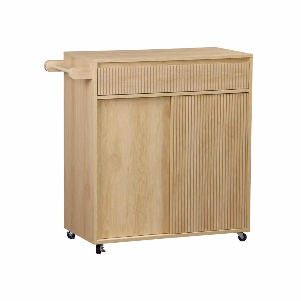 Sweekeec Scandinavian Style Wood Kitchen Cart with Drawer and Two Doors in Beige, W/D/H: 90 x 50 x 80 cm – 2