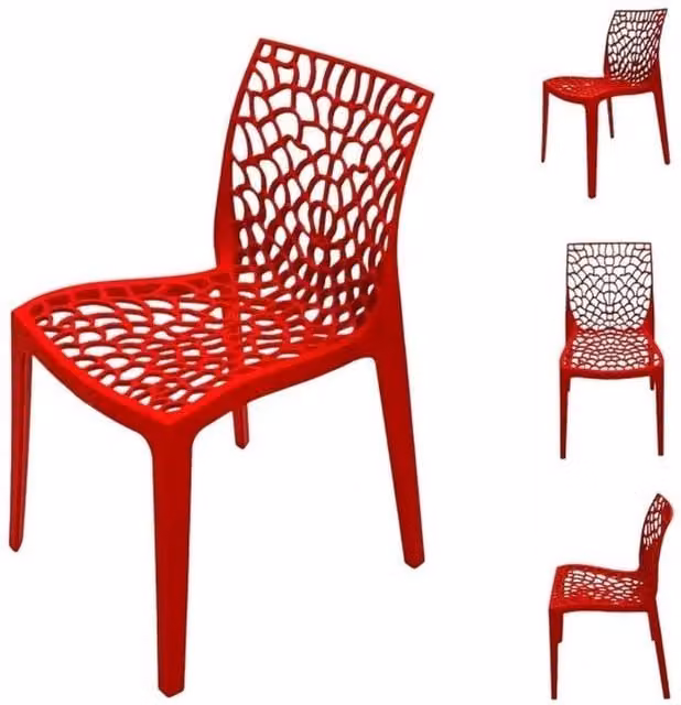 NESTLUNE Set of 2 Red Plastic Stackable Modern Chairs – 1