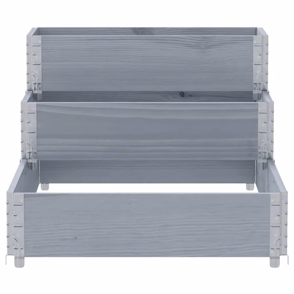 Berkfield Home 3-Tier Raised Bed in Grey Solid Wood and Galvanised Steel, W: 120 cm, D: 80 cm – 3