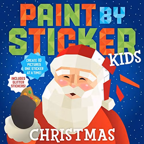 Workman Publishing Paint by Sticker Kids Christmas Activity Book with Glitter Stickers, Multicolour – 1