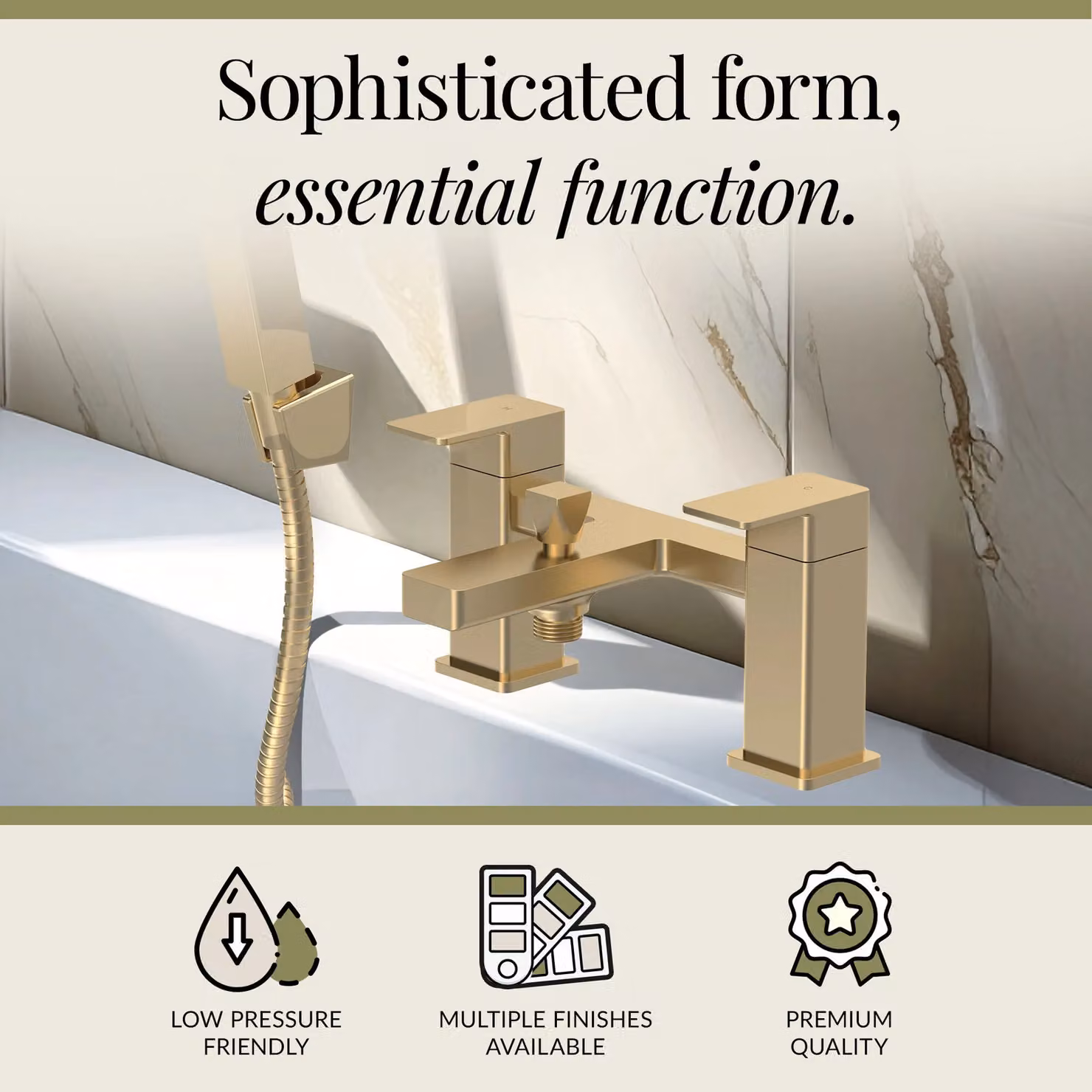 Balterley Square Dual Lever Bath Shower Mixer Tap and Shower Kit in Brushed Brass – 2