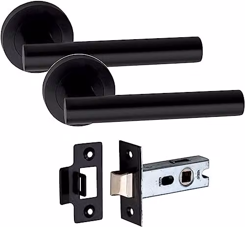 Golden Grace Straight T-Bar Door Handles and Latch in Matt Black – 1