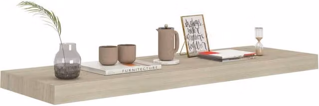 Berkfield Home Durable Floating Wall Shelf in Light Oak, W/D/H: 80 x 23.5 x 3.8 cm