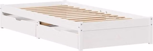 Berkfield Home Small Single Solid Wood Pine Bed Frame with Drawers, White, W/D/H: 80 x 190 x 80.5 cm