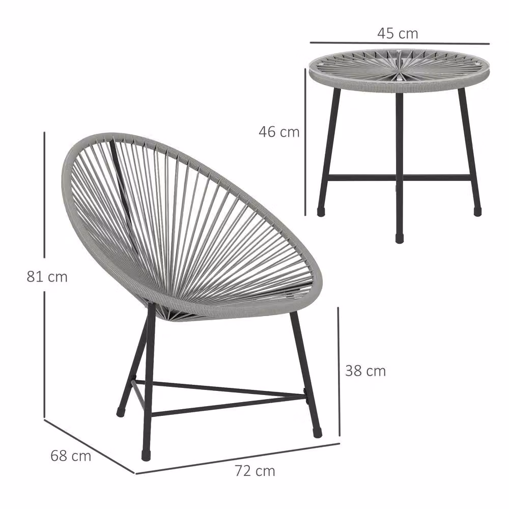 ERGOVEXA 3 Piece Grey Rattan Bistro Set for Garden and Terrace – 2