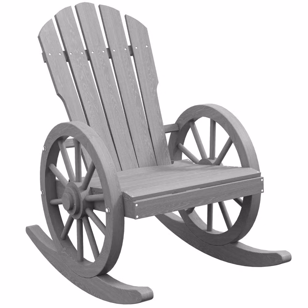 Wyld Haus Elna Grey Fir Wood Adirondack Style Outdoor Rocking Armchair – 2
