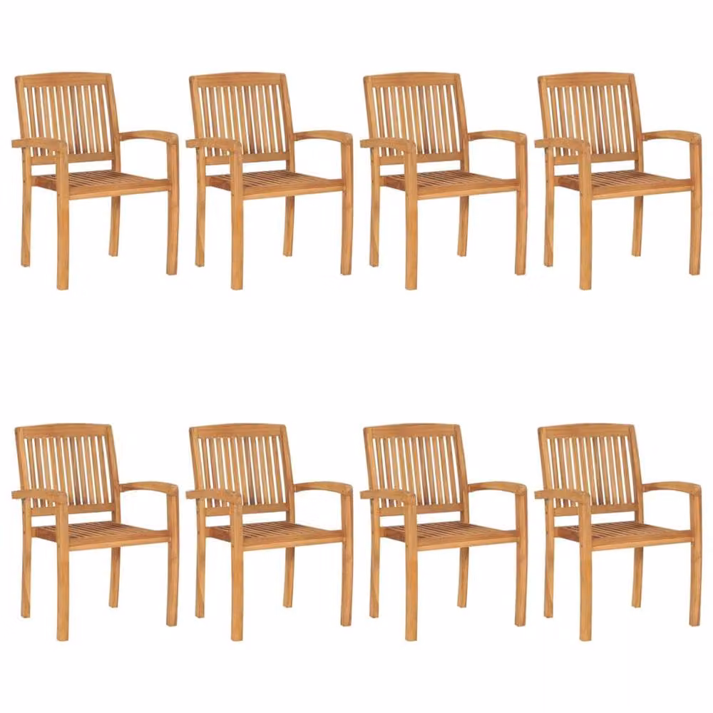 Berkfield Home Set of 8 Stacking Garden Chairs in Brown Solid Teak Wood – 2