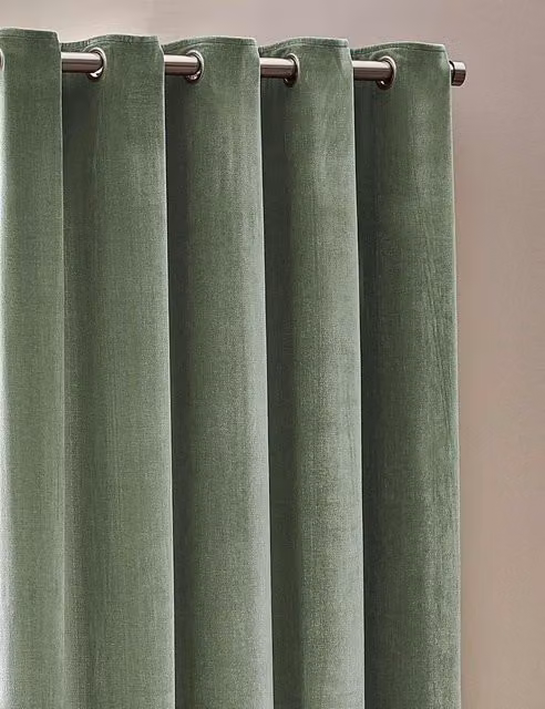 YARD Chenille Velvet Eyelet Curtains, Green, H: 137 cm x W: 117 cm