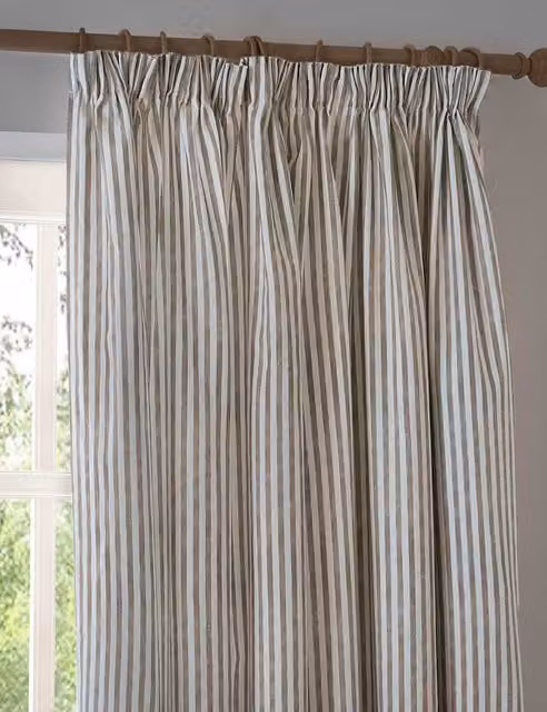 YARD Hebden Brown Mix Striped Pure Cotton Semi-Transparent Pencil Pleat Curtains, H: 183 cm, W: 117 cm