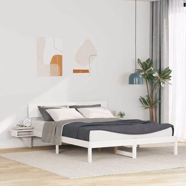 Berkfield Home Solid Pine Wood Bed Frame with Headboard in White, 160 x 200 cm – 1