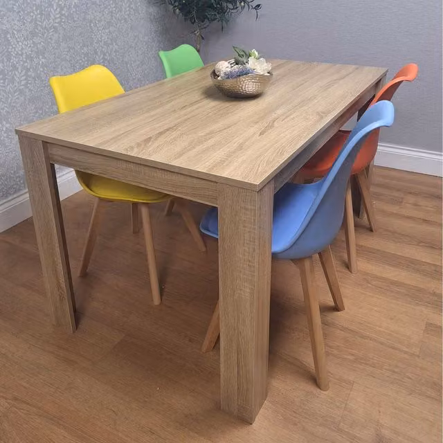 Kosy Koala Modern Oak Dining Table and 4 Chairs Set in Multicolour, W: 80 cm