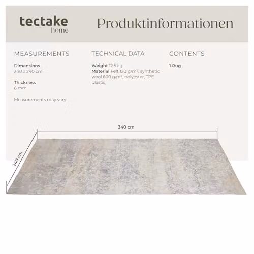 tectake Vintage Abstract Rug in Beige, Black and Grey, Washable and Non-Slip, W/D: 240 x 340 cm – 2