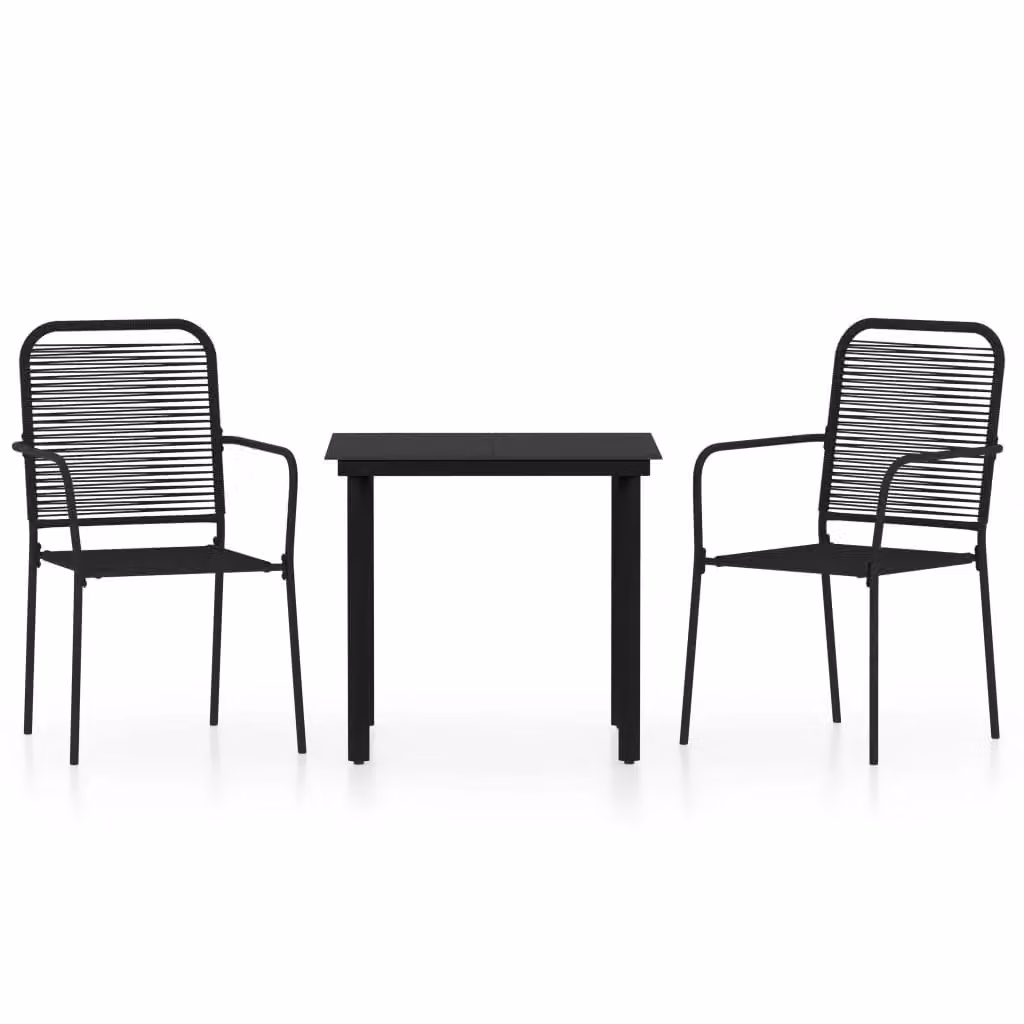 Berkfield Home 3 Piece Modern Garden Dining Set in Black Metal and Glass – 2