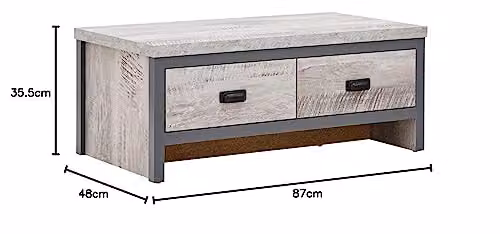 GFW Boston Grey Wood Effect 2 Drawer Coffee Table with Industrial Design, W/D/H: 103 x 48 x 35.5 cm – 2