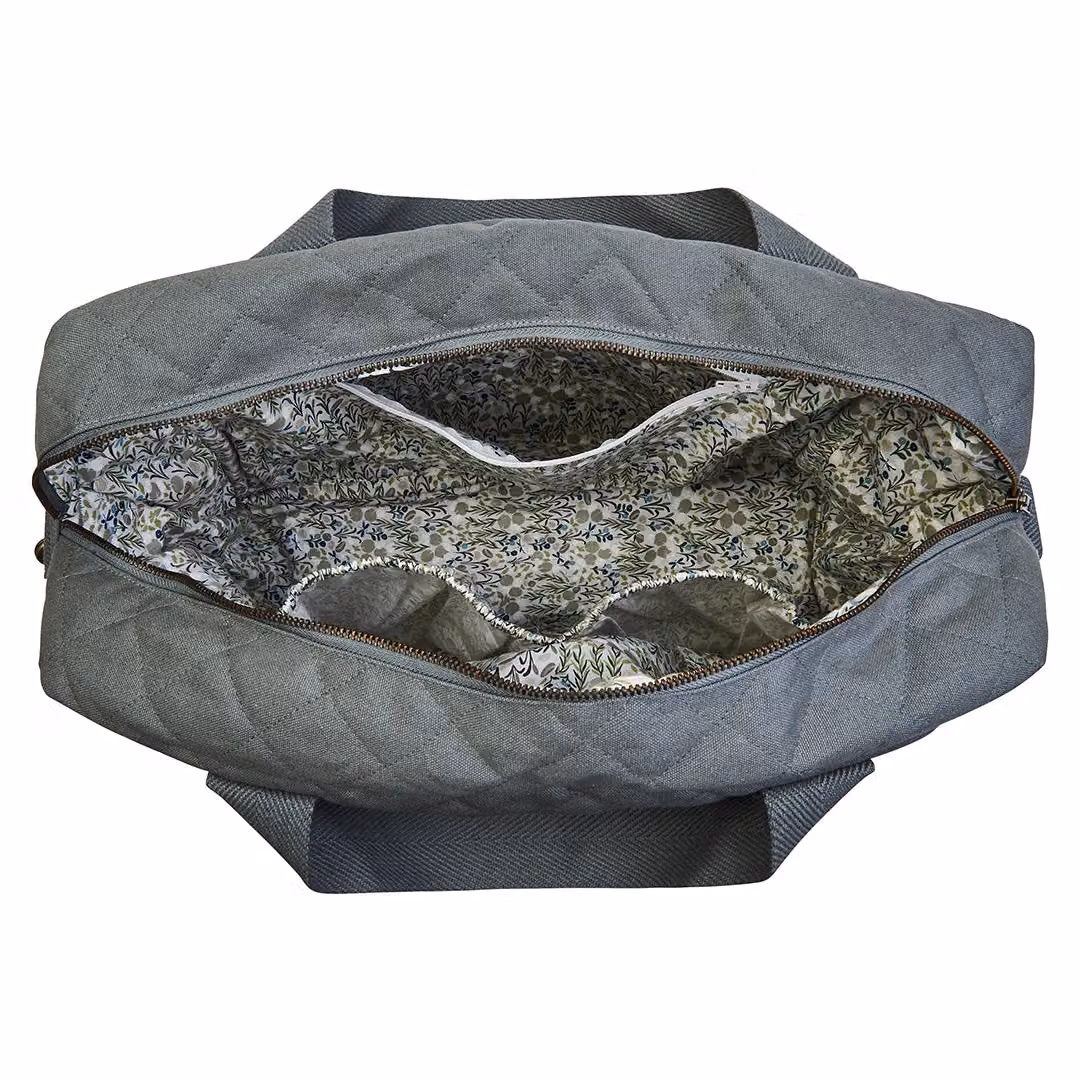 Avery Row Baby Changing Shoulder Bag in Green and Grey Cotton – 4