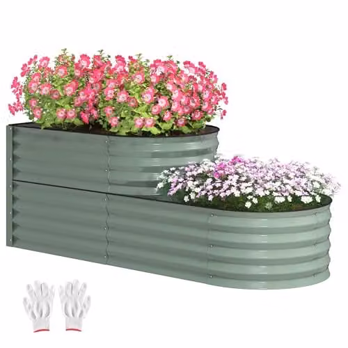 Outsunny 2-Tier Metal Raised Garden Bed Planter Box in Green – 1