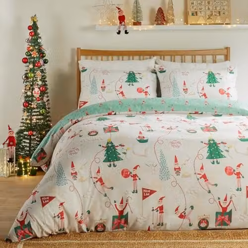 Riva Home Duvet Day Elfie Reversible Duvet Cover Set, Cream/Mint, W/D/H: 90 x 200 cm