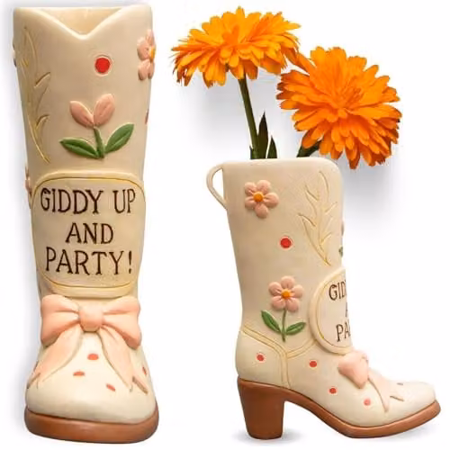 Boxer Gifts Giddy Up Cowboy Boots Ceramic Vase in Multicolour – 2