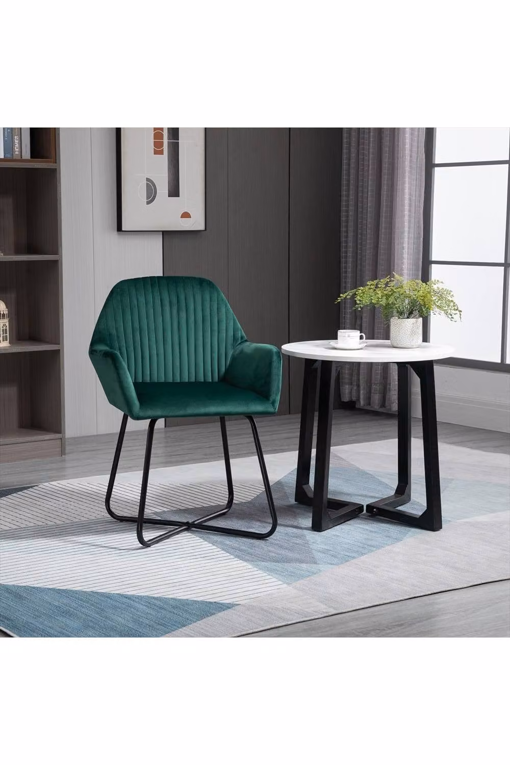 ERGOVEXA Green Velvet Upholstered Tub Armchair with Metal Base – 2