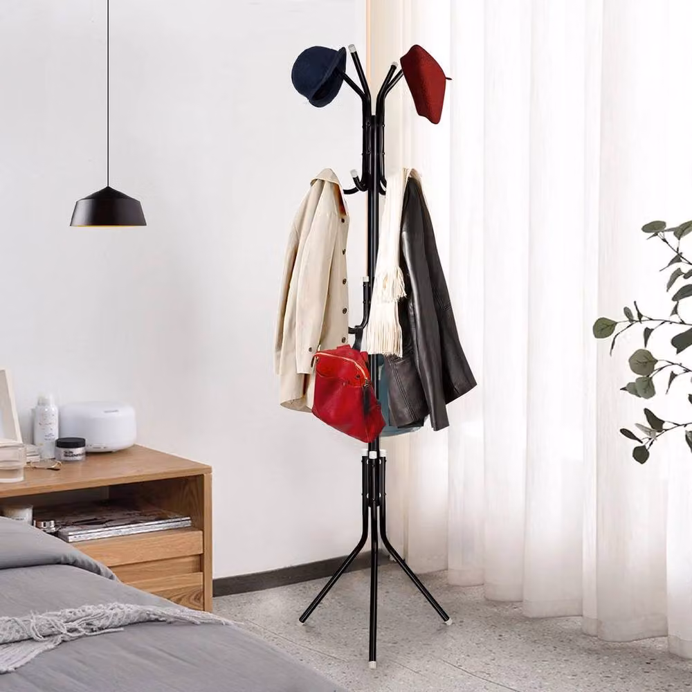 KORVIXA 12 Hook Metal Coat Stand in Matt Black, H 175 cm x W 50 cm x D 50 cm – 3